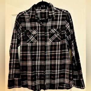 Eddie Bauer | Black and Gray Plaid Button-down Shirt